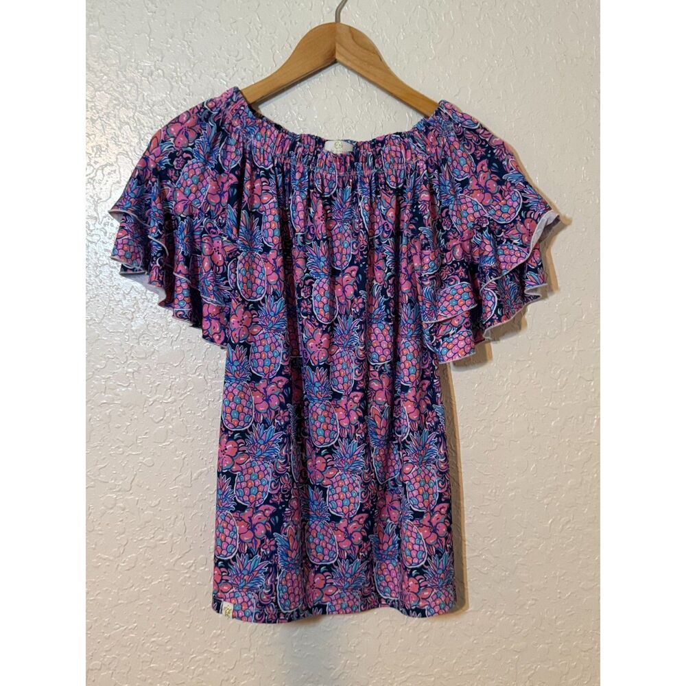 Simply Southern Off Shoulder Pineapple Floral Top Small Summer Shirt